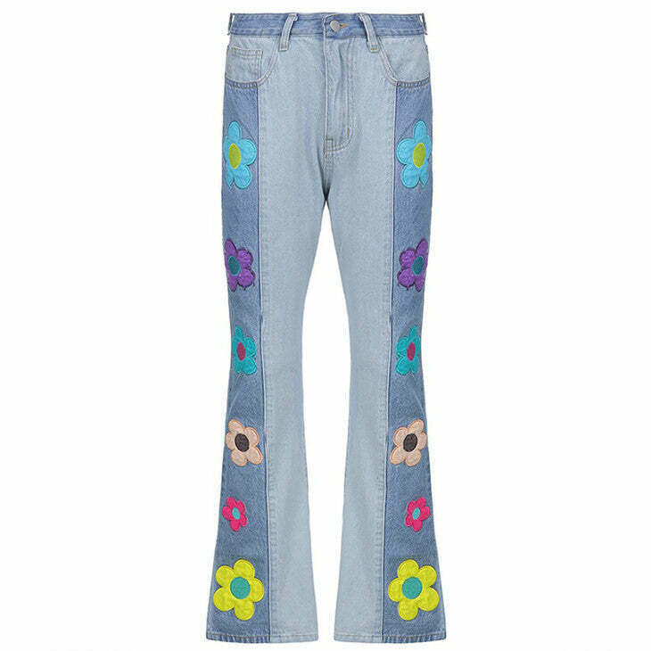 Trendy Peace & Petals Indie Kid Jeans - Stacked Ripped Low Rise Baggy Y2K Style