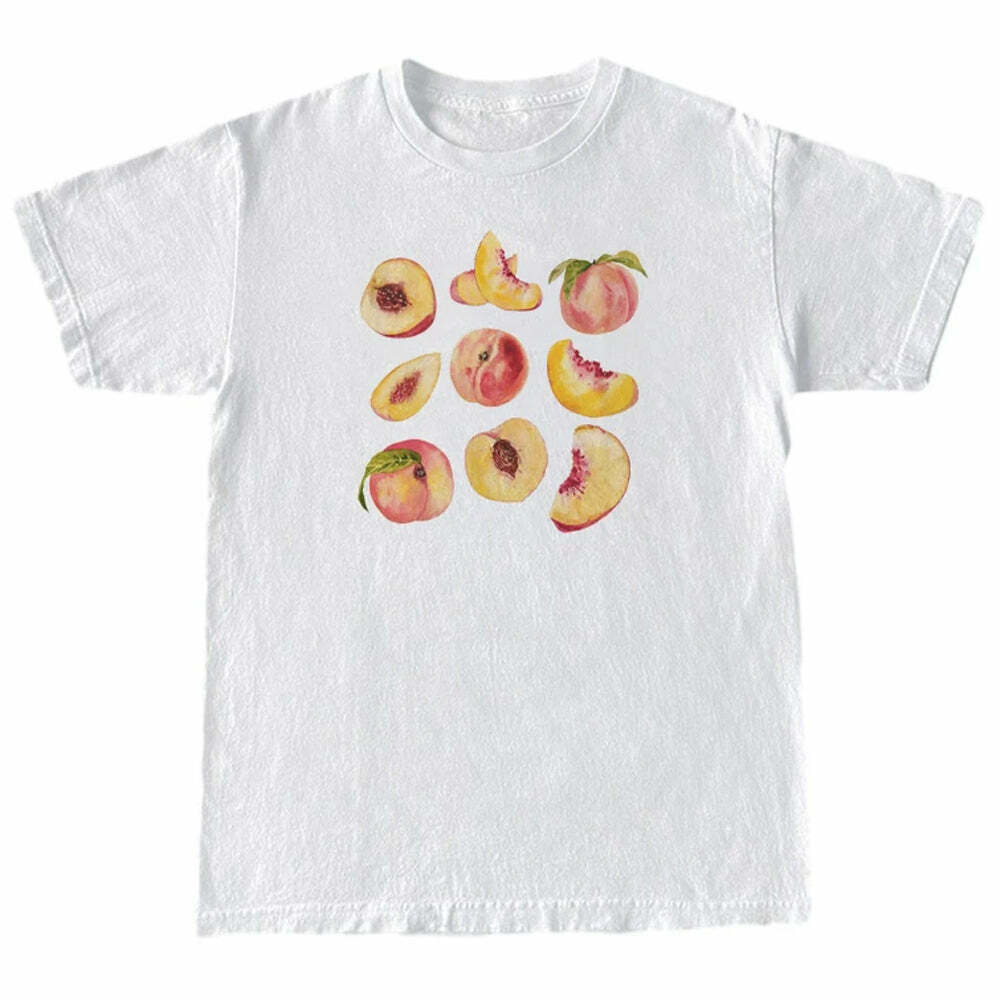 Trendy Peach Graphic T-Shirt in Soft Cotton Blend for Y2K Grunge Aesthetic Style