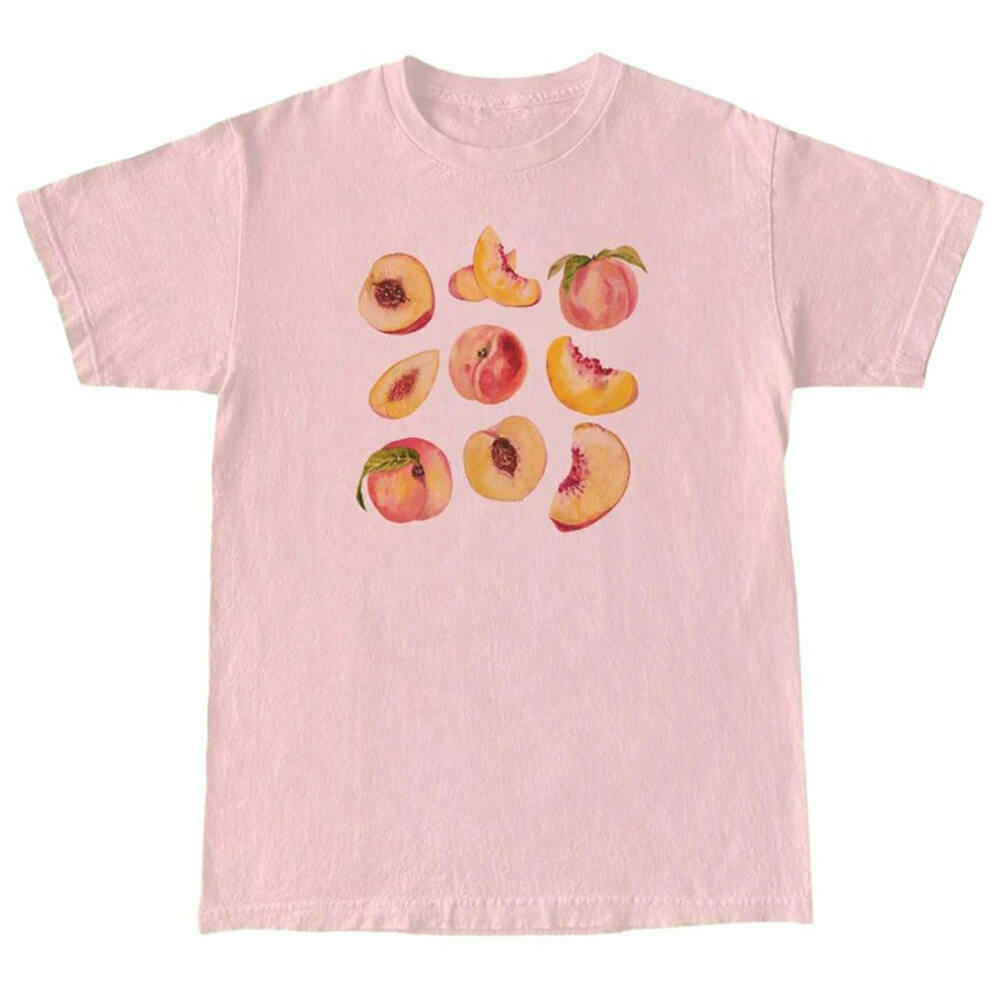 Trendy Peach Graphic T-Shirt in Soft Cotton Blend for Y2K Grunge Aesthetic Style