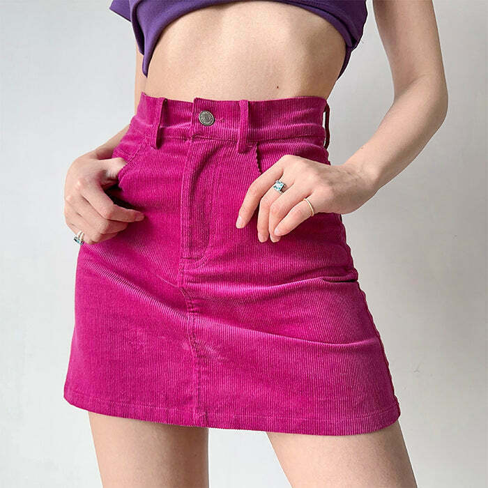 Trendy Pink Corduroy Mini Skirt with Drawstring - Y2K Fashion Essential for Stylish Looks