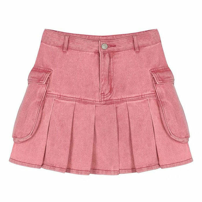 Trendy Pink Denim Cargo Mini Skirt with Drawstring - Y2K Style for Fashion Lovers