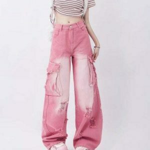 Trendy Pink Rebel Cargo Jeans for a Stylish Y2K Look - Versatile and Comfortable Fit