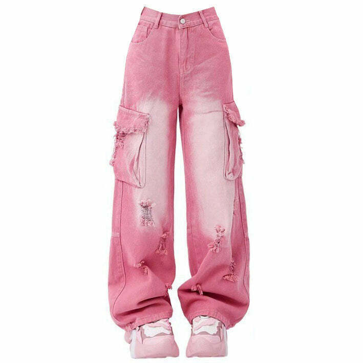 Trendy Pink Rebel Cargo Jeans for a Stylish Y2K Look - Versatile and Comfortable Fit