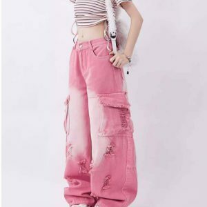 Trendy Pink Rebel Cargo Jeans for a Stylish Y2K Look - Versatile and Comfortable Fit