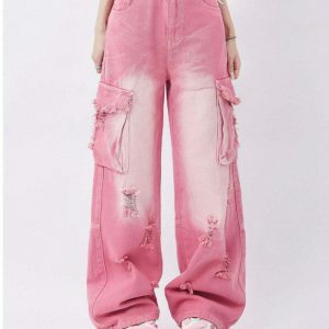 Trendy Pink Rebel Cargo Jeans for a Stylish Y2K Look - Versatile and Comfortable Fit