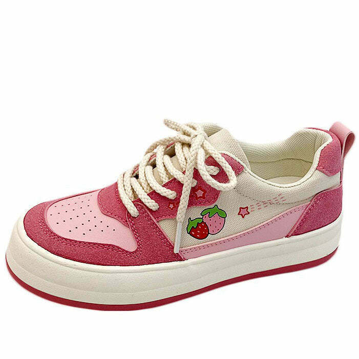 Trendy Pink Strawberry Sneakers with Heart Design - Stylish Y2K-Inspired Footwear