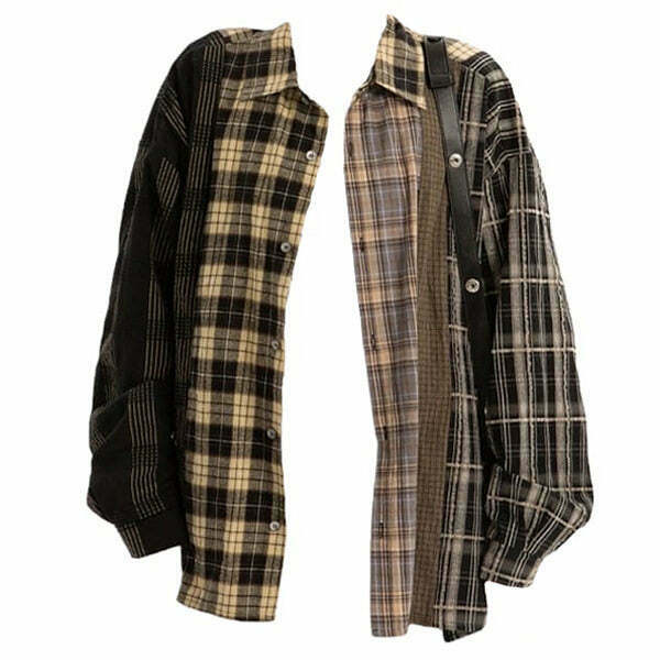 Trendy Plaid Oversized Shirt - Vintage Flannel Style for Aesthetic Fashion Lovers