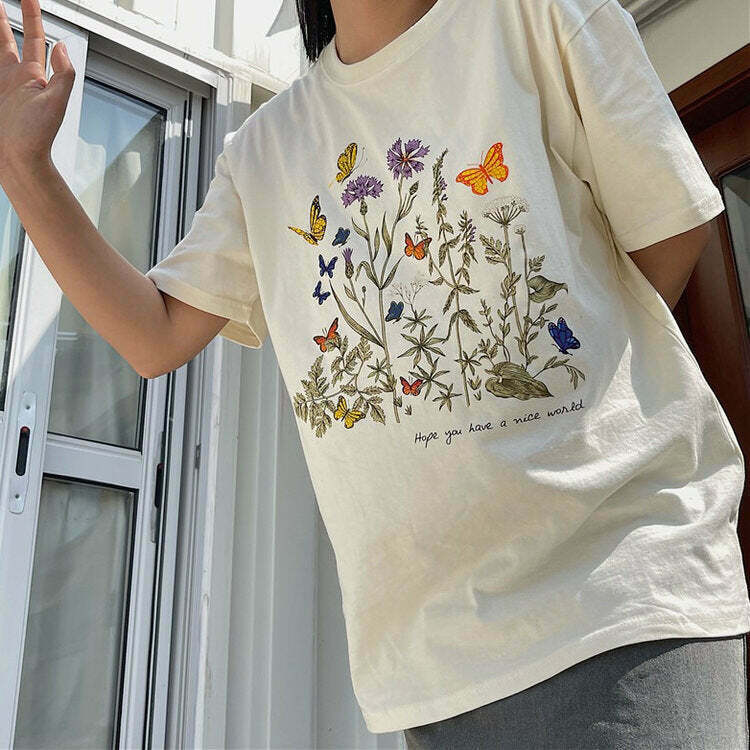 Trendy Plant Mom Aesthetic Graphic T-Shirt in Soft Cotton-Spandex Blend for Y2K Style