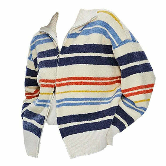 Trendy Prep School Striped Zip Up Hoodie for Men - Stylish Streetwear Essential