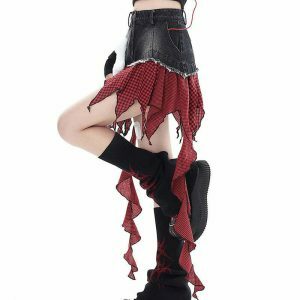 Trendy Punk Rock Layered Patchwork Skirt - Grey Cargo & Khaki Pleated Y2K Style