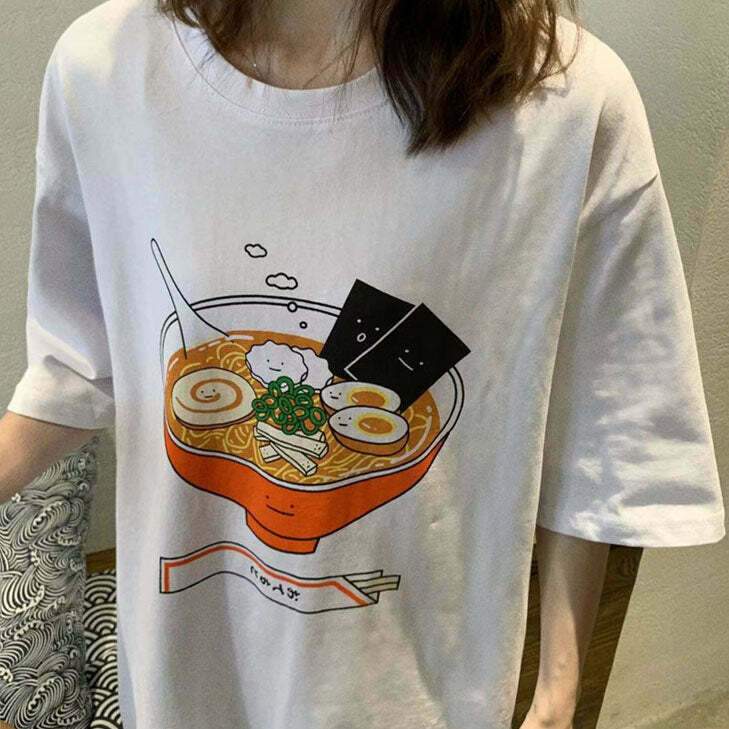 Trendy Ramen Noodles Tee in Retro Y2K Aesthetic - Perfect for Preppy and Cyber Styles