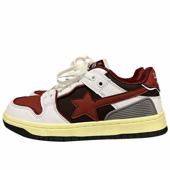 Trendy Red & Grey Shooting Star Sneakers for a Stylish Y2K Aesthetic and Comfort