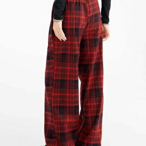 Trendy Red Grunge Plaid Pants for Y2K Style Lovers - Comfortable and Chic Design