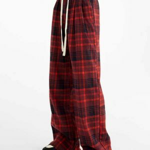 Trendy Red Grunge Plaid Pants for Y2K Style Lovers - Comfortable and Chic Design