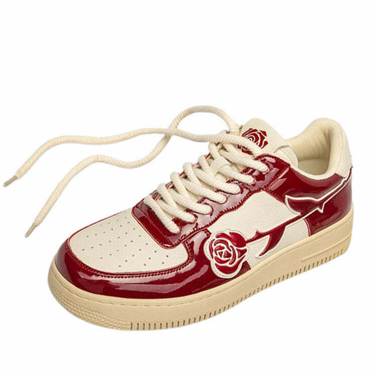 Trendy Red Rose Aesthetic Sneakers with Heart Design for Stylish Y2K Fashion Lovers