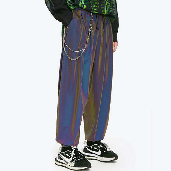 Trendy Reflective Wide Pants in Orange Cargo Style with Rivets - Y2K Fashion Essential