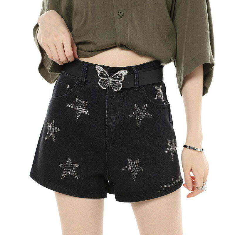 Trendy Rhinestone Spider Hoodie & Superstar Behavior Shorts - Y2K Fashion Must-Haves