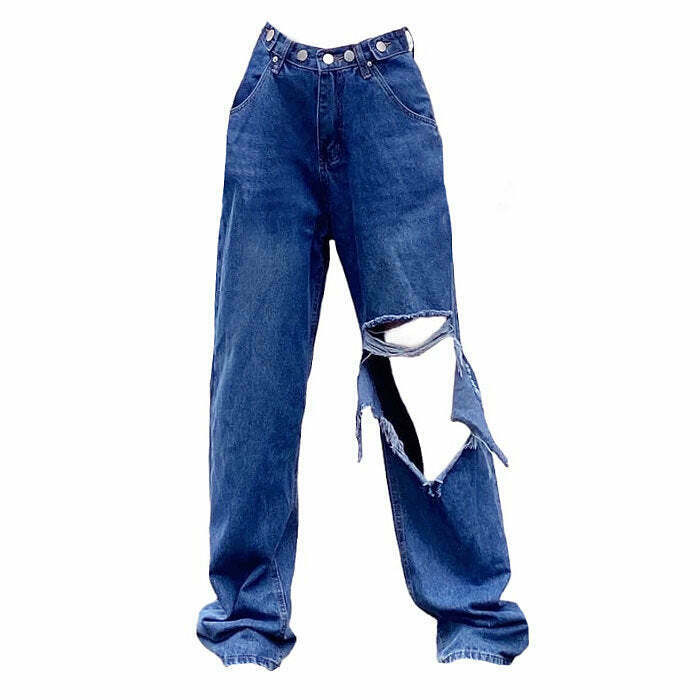 Trendy Ripped Baggy Jeans for Y2K Style Lovers - Low Rise, Comfortable Fit, and Chic Design