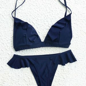 Trendy Ruffle Bikini Set with Jean Ruffled Skirt and Orange Ruffle Socks for Y2K Style