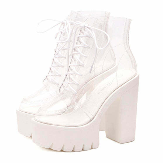 Trendy See-Through Ankle Boots with Split Toe Design - Emo Combat Style for Y2K Fashion