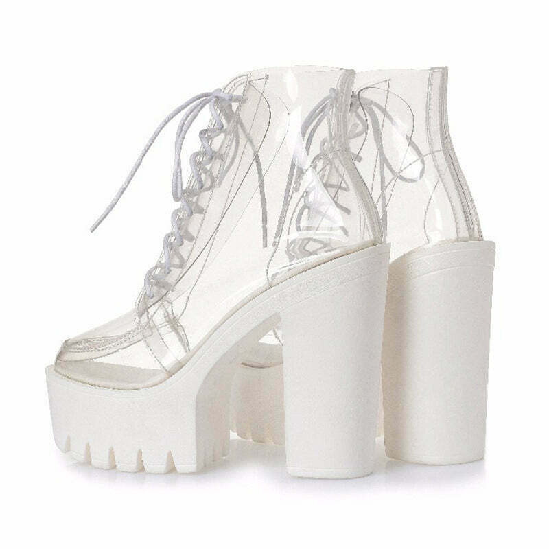 Trendy See-Through Ankle Boots with Split Toe Design - Emo Combat Style for Y2K Fashion