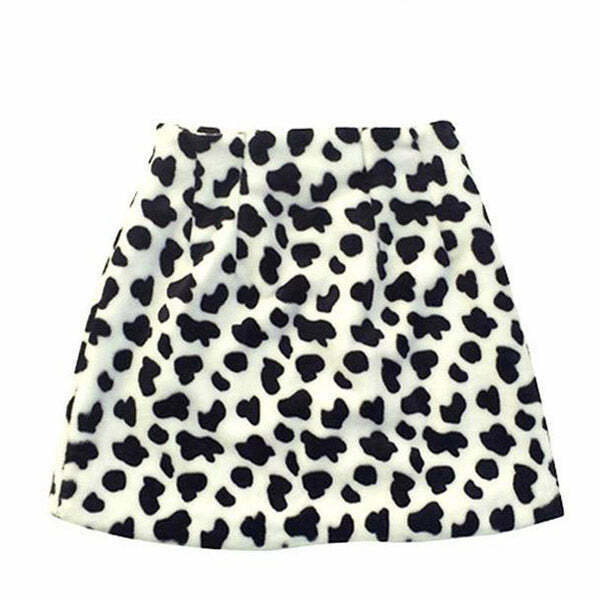 Trendy Shaggy Cow Print Bubble Skirt with Drawstring - Y2K Disco Cowgirl Style