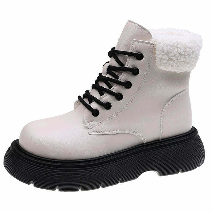 Trendy Sheepskin Ankle Boots with Split Toe Design - Cozy Emo Combat Style Footwear