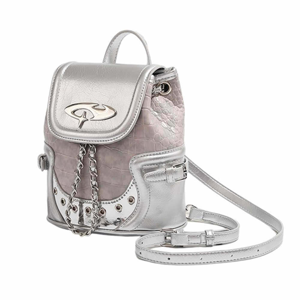 Trendy Silver Future World Mini Backpack - Y2K-Inspired Butterfly Design for Stylish Outings