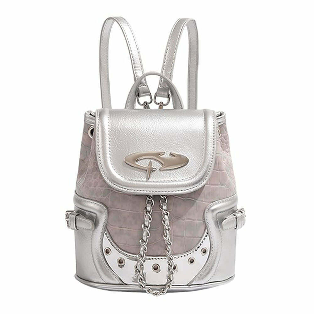 Trendy Silver Future World Mini Backpack - Y2K-Inspired Butterfly Design for Stylish Outings