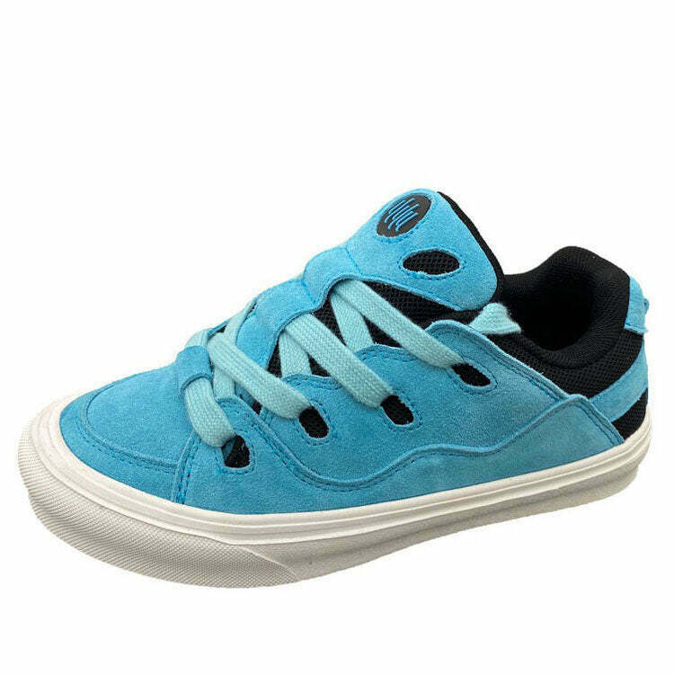 Trendy Skater Blue Sneakers with Heart Design - Stylish Pink and Blue Color Combo