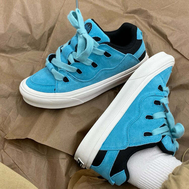 Trendy Skater Blue Sneakers with Heart Design - Stylish Pink and Blue Color Combo