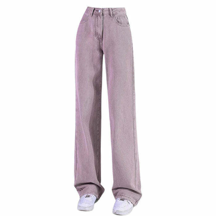 Trendy Skater Girl Lavender Jeans with Star Patch and Stacked Ripped Design for Y2K Style