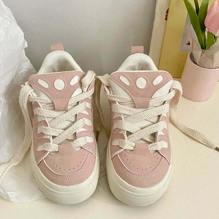 Trendy Skater Girl Pink Sneakers for a Chic Downtown Look - Y2K Fashion Essential