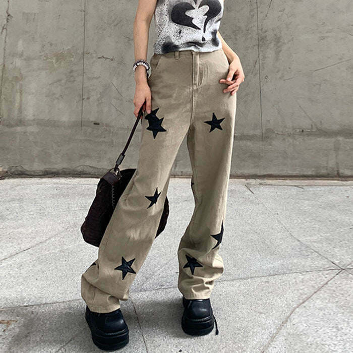 Trendy Skater Girl Star Jeans - Vintage-Inspired Denim for Downtown and Baddie Styles