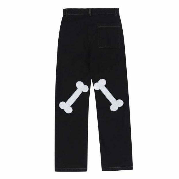 Trendy Skeleton Hands Embroidery Jeans - Y2K Stacked Ripped Baggy Style for Men