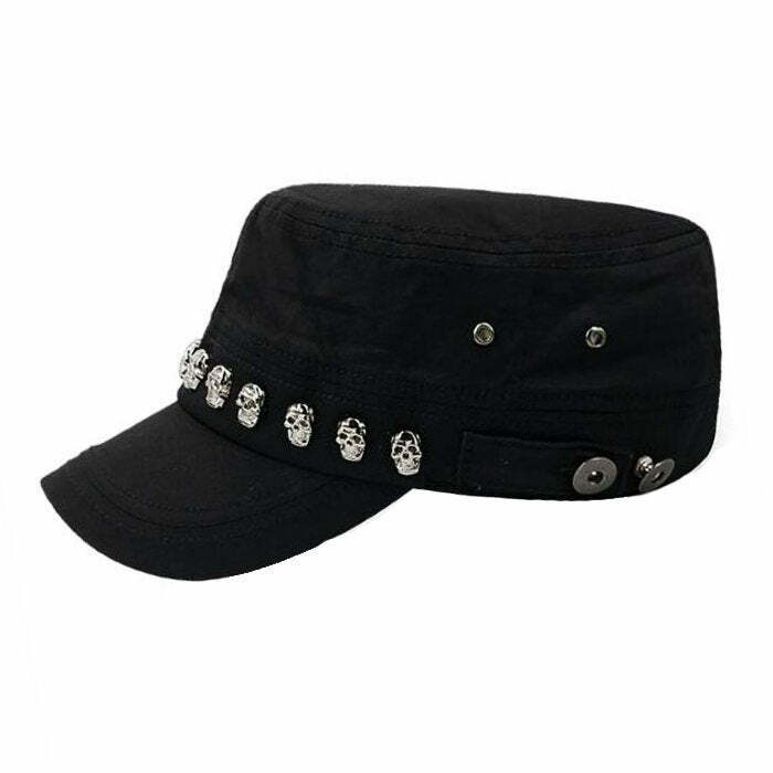 Trendy Skull Rivet Cap with Edgy Design for Y2K Fashion Enthusiasts