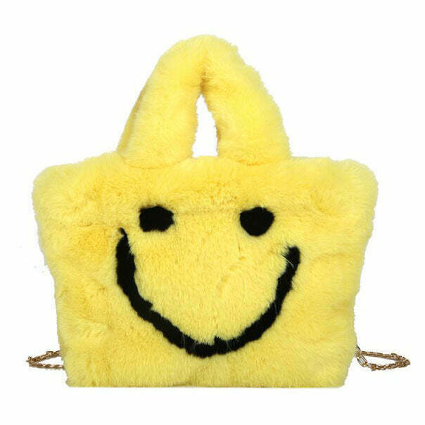 Trendy Smiley Face Fuzzy Handbag - Soft, Stylish Accessory for Y2K Fashion Lovers