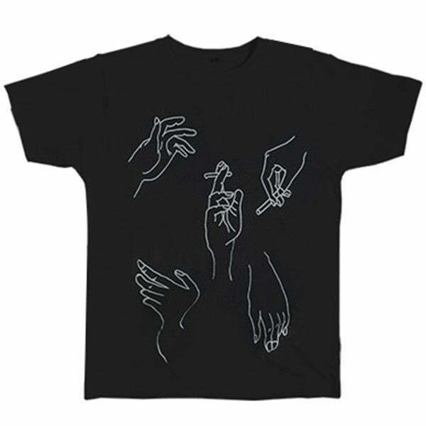 Trendy Smoking Hands T-Shirt in Soft 95% Cotton, 5% Spandex - Y2K Grunge Fashion Essential