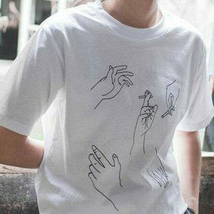 Trendy Smoking Hands T-Shirt in Soft 95% Cotton, 5% Spandex - Y2K Grunge Fashion Essential