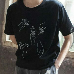 Trendy Smoking Hands T-Shirt in Soft 95% Cotton, 5% Spandex - Y2K Grunge Fashion Essential