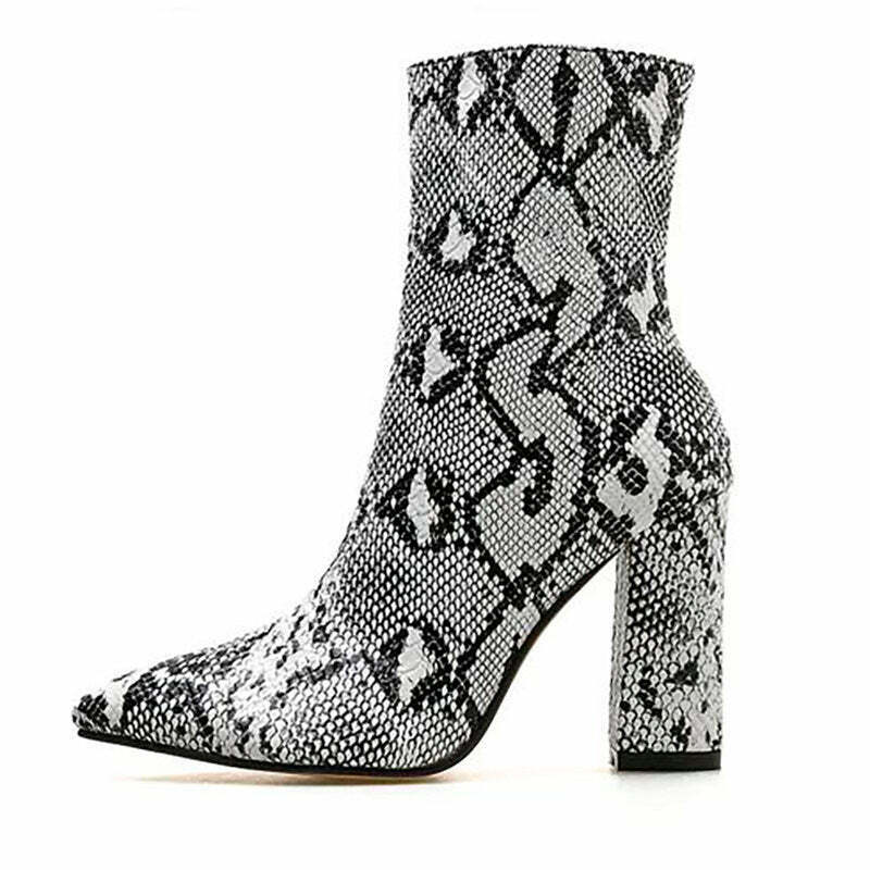 Trendy Snakeskin Ankle Boots with Split Toe Design - Stylish Emo Combat Platform Boots