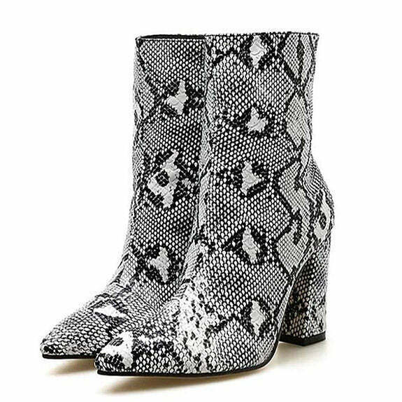 Trendy Snakeskin Ankle Boots with Split Toe Design - Stylish Emo Combat Platform Boots