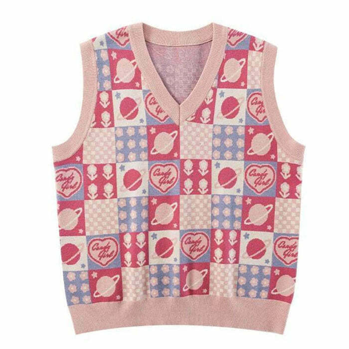 Trendy Soft Girl Patchwork Knit Vest for Downtown and Disco Cowgirl Aesthetic Styles