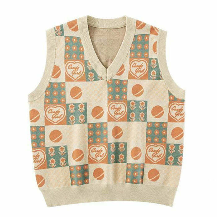 Trendy Soft Girl Patchwork Knit Vest for Downtown and Disco Cowgirl Aesthetic Styles