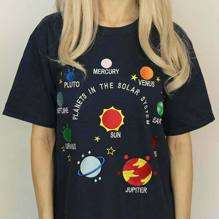 Trendy Solar System T-Shirt in Y2K Style - 95% Cotton & 5% Spandex for Ultimate Comfort