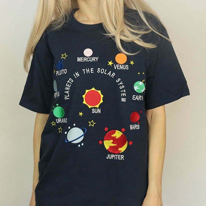 Trendy Solar System T-Shirt in Y2K Style - 95% Cotton & 5% Spandex for Ultimate Comfort