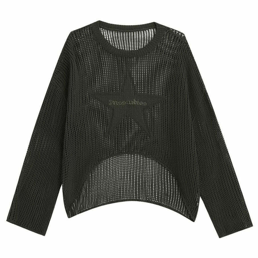 Trendy Star Aesthetic Knit Pullover - Vintage-Inspired Cozy Sweater for Y2K Style