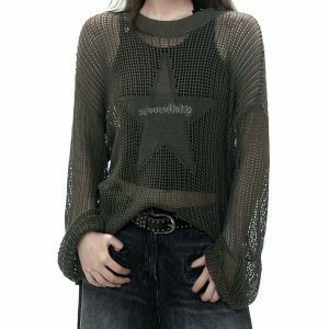 Trendy Star Aesthetic Knit Pullover - Vintage-Inspired Cozy Sweater for Y2K Style