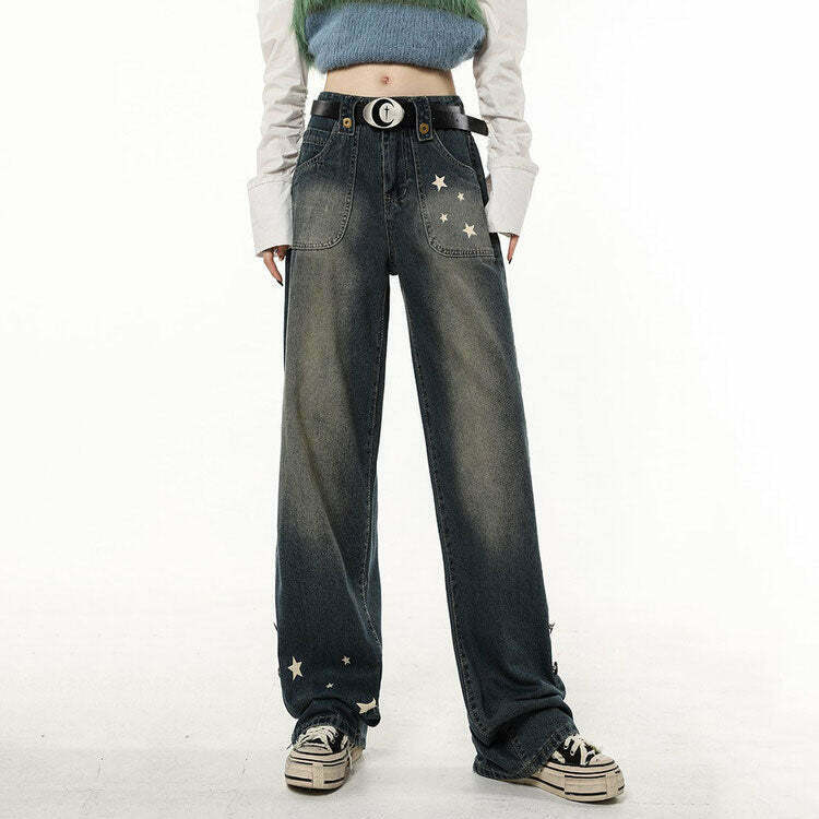 Trendy Star Child Wide Leg Jeans - Y2K Inspired, Stylish and Comfortable Fit