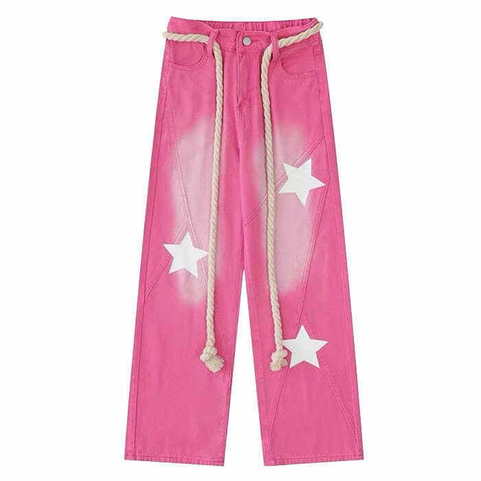 Trendy Star Print Y2K Pink Jeans for a Stylish Aesthetic - Perfect for Fashion Lovers